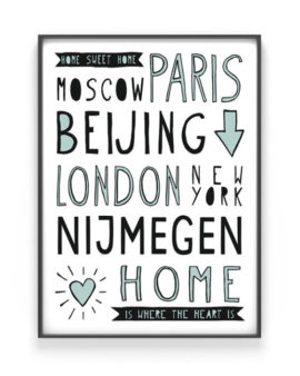 Poster Naam Stad - poster met naam van je woonplaats online zelf maken in zwart-wit net kleur accent (o.a mint en oker-geel) printcandy