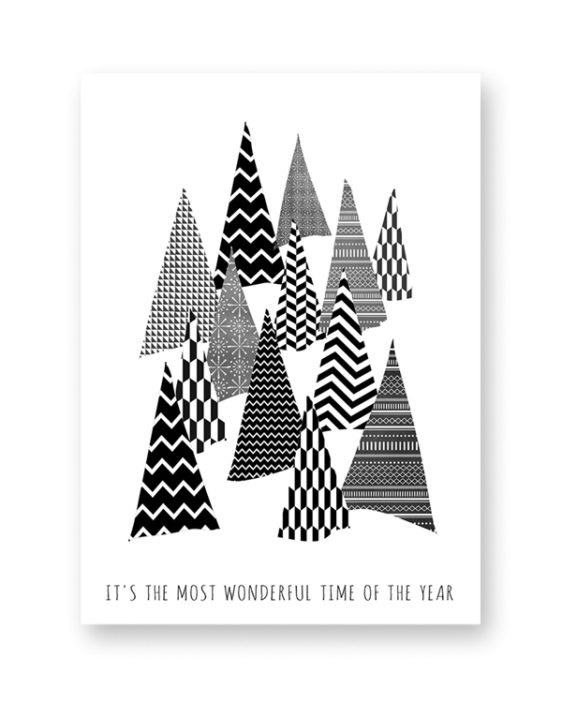 Zwart Wit Kerst Poster Denneboom van Printcandy - Printable kerstposters