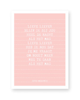 songtext poster met eigen tekst maken - zwart-wit of kleur o.a mint en roze
