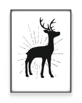 Kerst poster met hert silhouet - zwart-wit x-mas art prints online customizen - printable poster