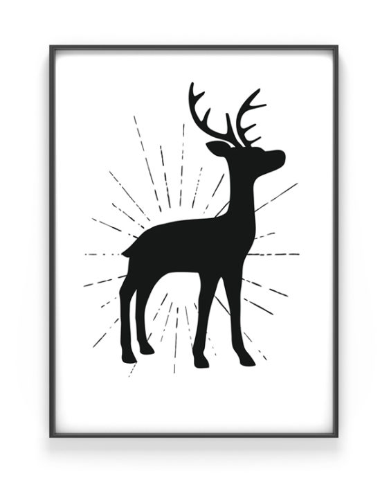 Kerst-poster-hert-silhouet-zwartwit