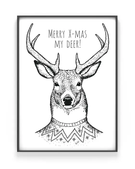 Merry Christmas my Deer Poster - Zwart Wit Kerst Poster Hert Printcandy