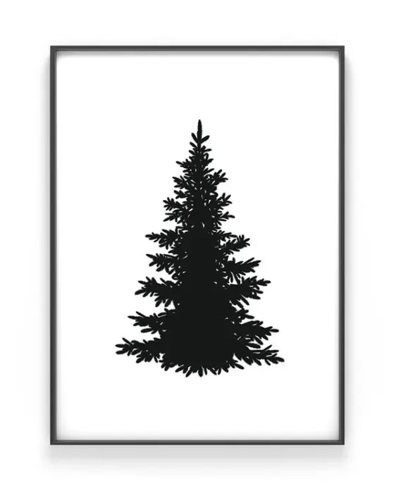 Kerstboom Silhouet Poster - zwart wit kerst poster met kerstboom van Printcandy