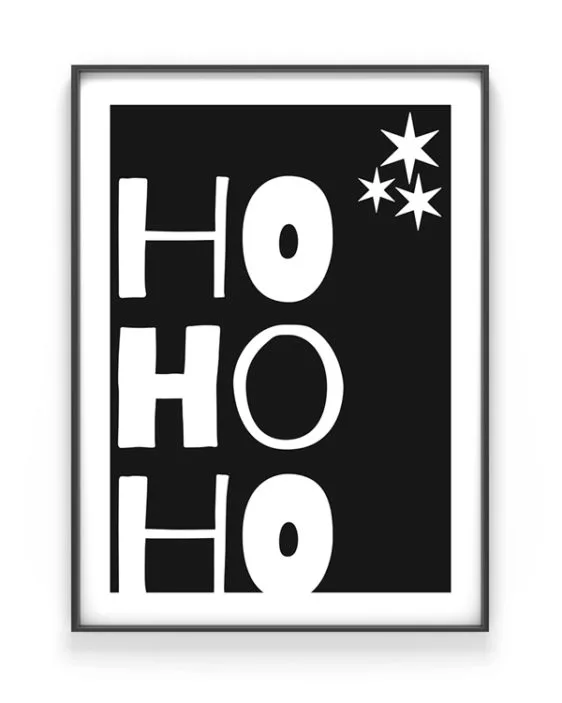 Zwart-Wit Kerstposter Ho Ho Ho Quote - Printcandy