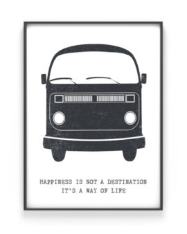 retro busje print - zwart-wit poster met volkswagen vintage bus - printcandy