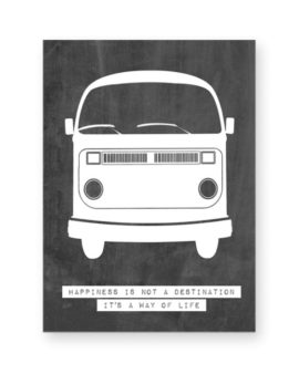 retro busje print - zwart-wit poster met volkswagen vintage bus - printcandy