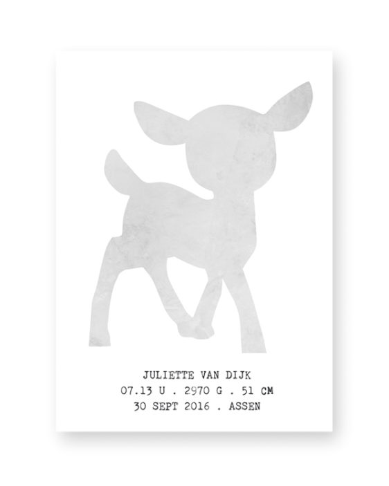 Hertje Poster - Gepersonaliseerde Poster voor Babykamer en Kinderkamer zelf maken - Met eigen tekst, in zwart-wit of kleur