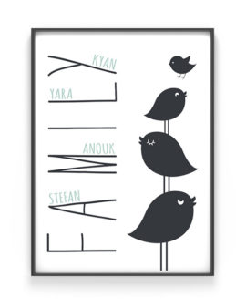 We are Family Poster - Gepersonaliseerde poster met vogeltjes gezin