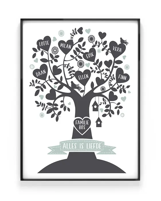 Family Tree Poster - Gepersonaliseerde stamboom poster met gezinsnamen - Printcandy
