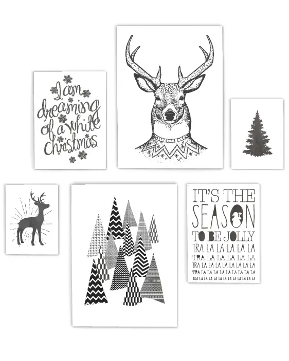 Zwart-Wit Kerst poster collage - 6 x-mas art-prints - Printcandy