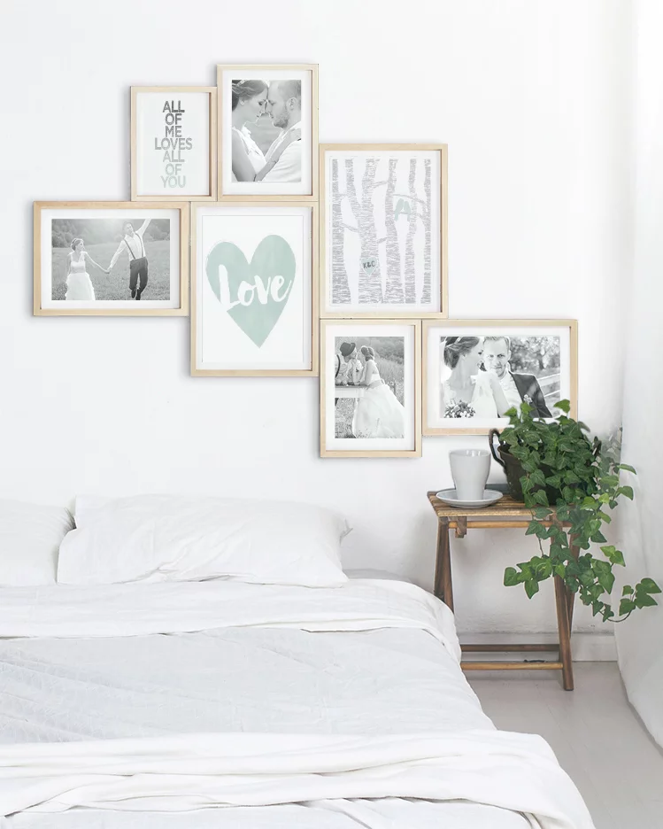 muur collage slaapkamer met fotoos en posters