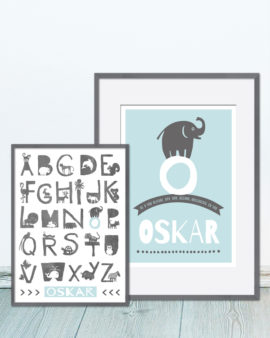 gepersonaliseerde art-print: dieren alfabet poster met eigen naam