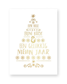 typografische kerst art-print met een kerstboom van woorden in kerstgroen