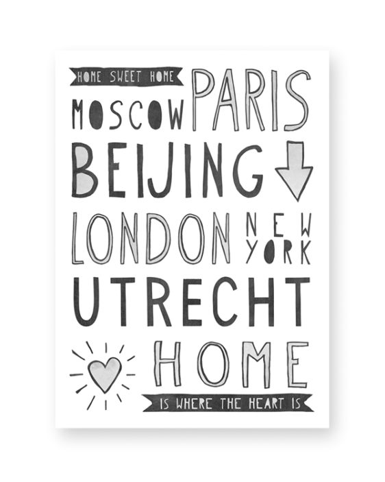 Poster Naam Stad - Gepersonaliseerde poster met naam van woonplaats online zelf maken in zwart-wit of kleur - printcandy