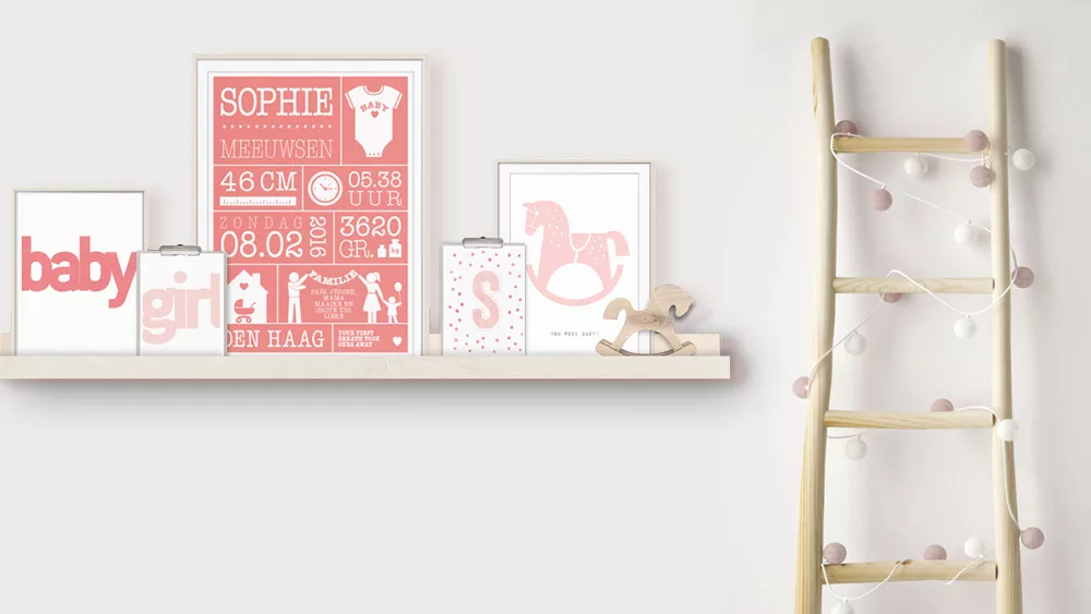 Babykamer met gepersonaliseerde Poster collage | Roze | Printcandy