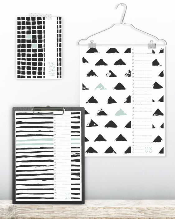 verjaardags kalender zwart-wit patronen - zwart-wit verjaardagskalender met handgetekende zwart-wit patronen. Kalenders zelf maken bij Printcandy