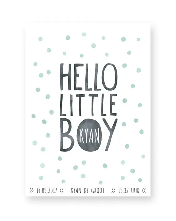 Baby Geboorteposter Jongen | Hello little boy | voor hippe mamas | Printcandy