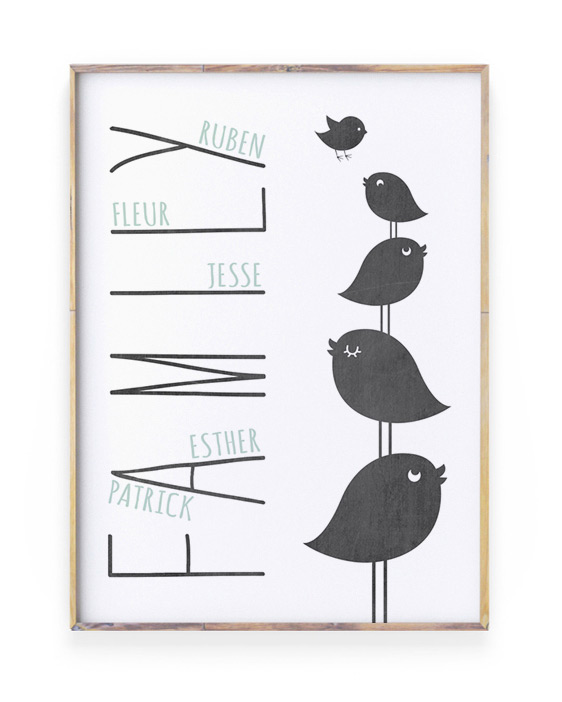 Top 10 Mooiste Moederdag Cadeaus - Vogel Familie Poster gepersonaliseerd met namen gezin