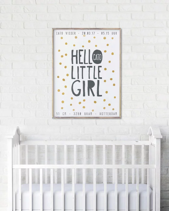 Hello Little Girl Poster - Confetti Geboorteposter voor meisje met stippen