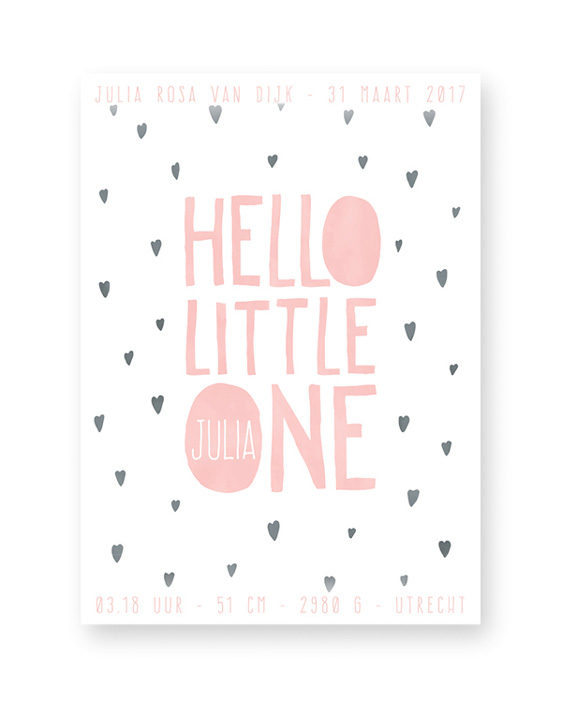 Hello Little One Poster - Confetti Poster voor Babykamer met naam