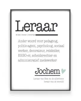 Poster Woord Definitie - Woordenboek poster met naam voor Juf of meester van Printcandy