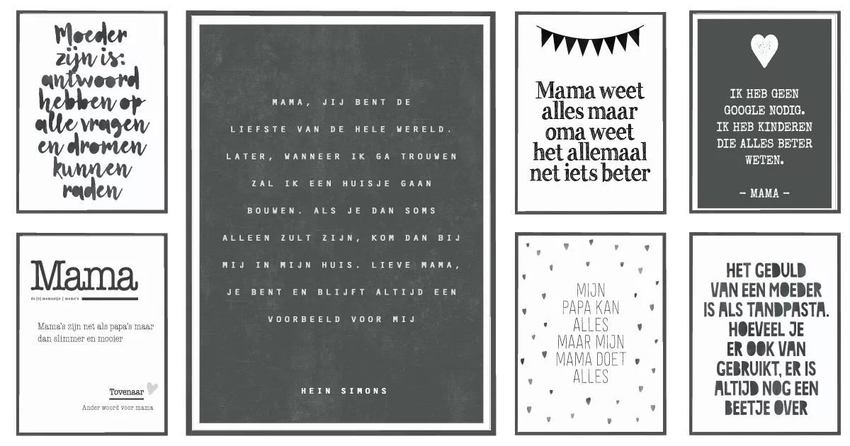 Zwart wit posters met nederlandse teksten voor mama