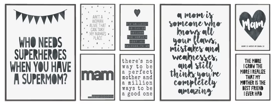 Zwart-wit Posters met woorden en lieve teksten voor Mama