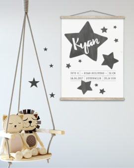Geboorteposter Sterren - zwart wit kinderkamer - Printcandy