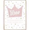 Geboorteposter prinses met kroon en stippen - Printcandy