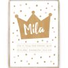 Geboorteposter prinses met kroon en stippen - Printcandy