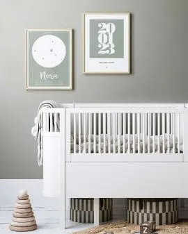 Hippe babykamer met sterrenbeeld poster en geboortedatum poster - kleur groen