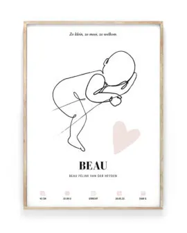 Geboorte line-art poster | Gepersonaliseerde geboorteposter met schets en naam, geboortedatum, geboortetijd, geboorteplaats, gewicht en lengte.