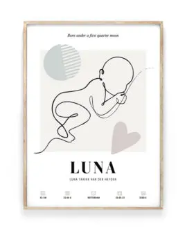 Matisse Poster Babyschets | Gepersonaliseerde Geboorte Poster Boho stijl met Maanstand