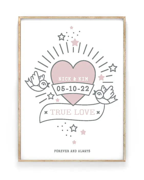 Tatoeage Poster met Naam en eigen tekst zelf maken - Voor Valentijnsdag - Trouw poster