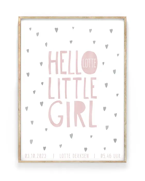 Geboorteposter Meisje - Hello Little Girl - Geboorteposter voor meisje met stippen