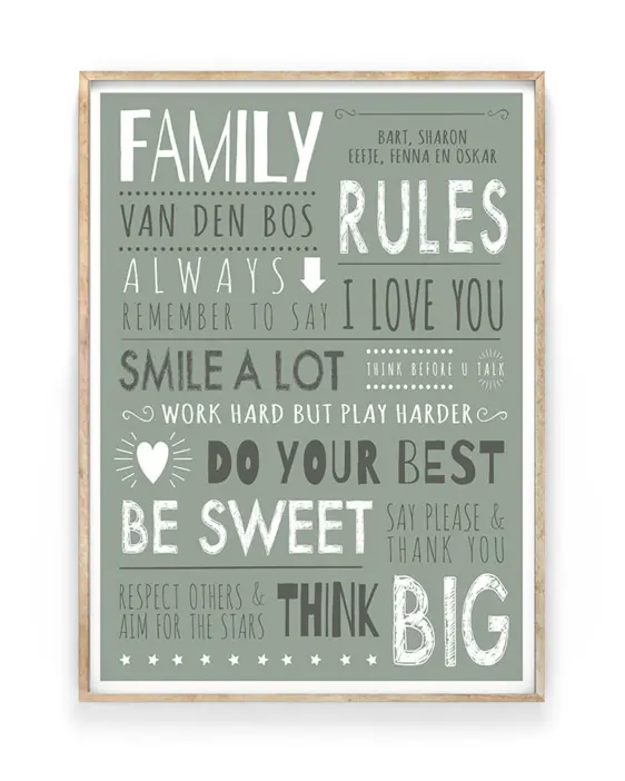 gepersonaliseerde familie poster - family-rules-poster-met-namen-gezin-printcandy