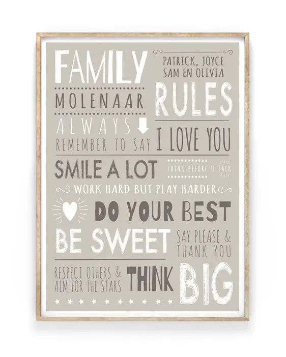 family rules poster met eigen tekst en namen - printcandy