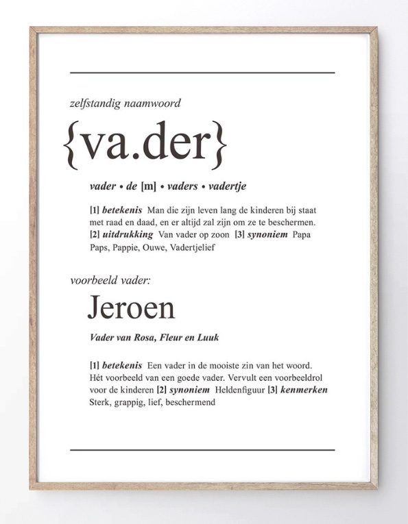 poster-woordenboek-vader-printcandy Woord Poster Gepersonaliseerd met Naam - Woord defenitie Vader - Papa Poster