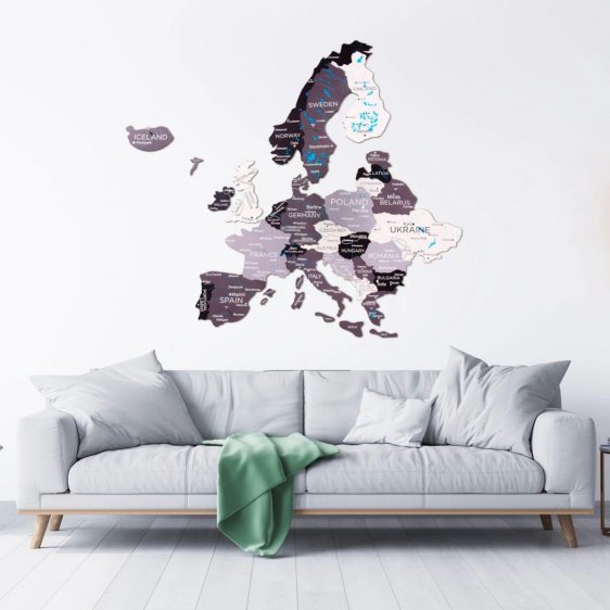 Houten Wereldkaart Europa 3D - Grijs