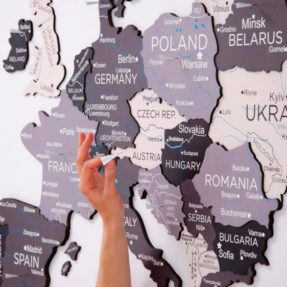 Houten Wereldkaart Europa 3D - Grijs