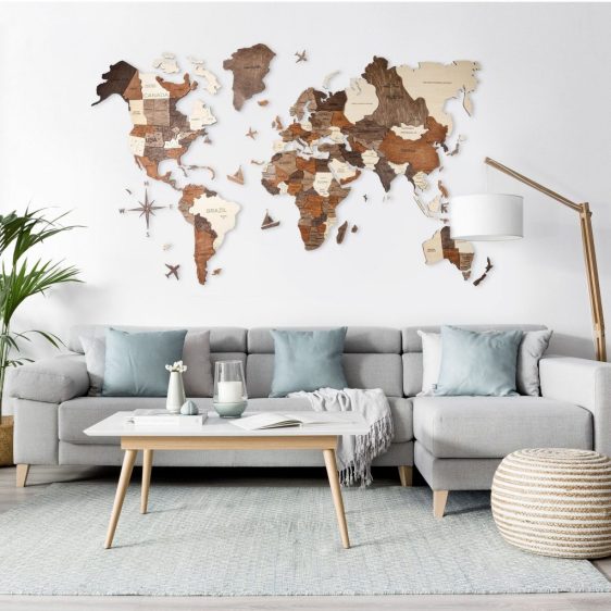 Houten Wereldkaart 3D – Multi