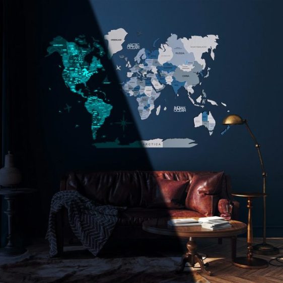 Houten Wereldkaart Europa 3D - Aqua (Glow in the Dark)