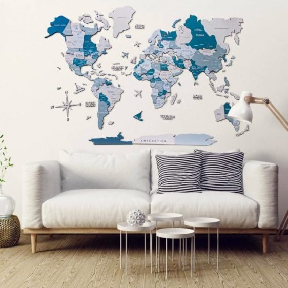 Houten Wereldkaart Europa 3D - Aqua (Glow in the Dark)
