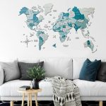 Premium Houten Wereldkaart 3D – Aqua