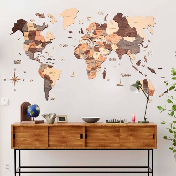 Houten Wereldkaart 3D – Smokey