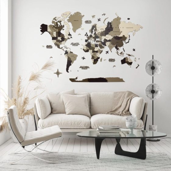 Premium Houten Wereldkaart 3D – Desert