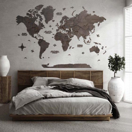 Premium Houten Wereldkaart 3D – Ebony