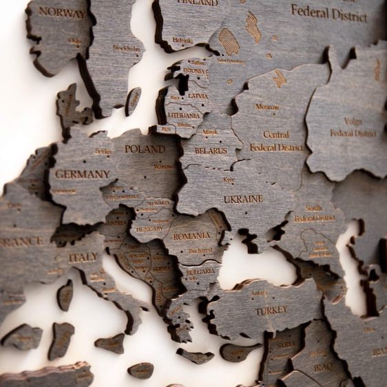Premium Houten Wereldkaart 3D – Ebony