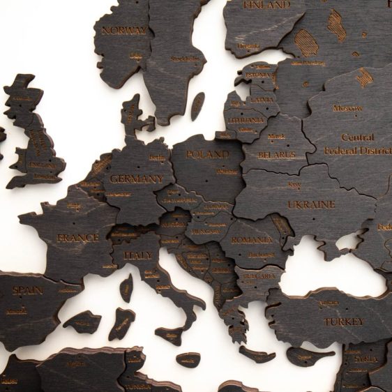 Premium Houten Wereldkaart 3D – Obsidian