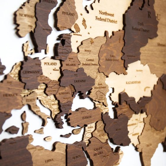 Premium Houten Wereldkaart 3D – Multi Walnut
